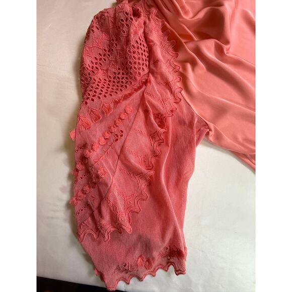 Kobi Halperin Daphne Embroidered Mesh-Sleeve Silk Blouse in Sherbet Pink Size S - Picture 16 of 16